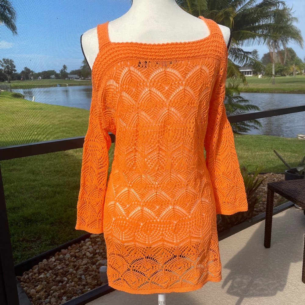Jeanne Pierre Orange Coastal Feminine Crochet Top - SZ S - Picture 3 of 5